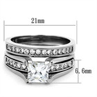 Silver Stainless Steel Raised Princess Cut Cz Wedding Band Ring Set  Size 10