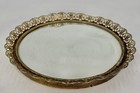 Vintage 8  Round Ornate Vanity Perfume Mirror Tray Gold Tone Metal Filigree