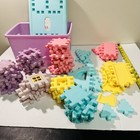 Vtg Little Tikes Wee Waffle House   Pastel Blocks 59pc Storage Bin Washed Clean