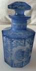 Antique Czech Blue Glass Perfume Bottle Etched Czechoslovakia Art Deco 1920s