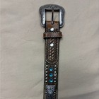 Nocona Girls Brown And Turquoise Rhinestone Western Leather Kids Belt Size 20