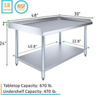  Stainless Steel Equipment Grill Stand Table With Adjustable Undershelf 30 x48  