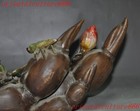 6 4 yixingzisha Pottery Carven Wealth Frog Lotus Root Pen Wash Ashtray Statue