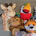 Melissa And Doug Lot Of 6 Zoo Animal Hand Puppets Monkey Elephant Giraffe Tiger