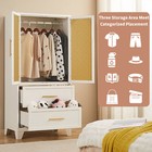 65  Armoire Wardrobe Closet With 2 Drawer Steel Rattan Clothing Storage Cabinet 