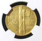 Italy 1923-r Gold 20 Lire Fascist Government First Anniversary Km-64 Ngc Ms-61