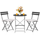 3 Piece Black Bistro Table Chairs Set Metal Foldable Garden Furniture W cushion