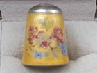 Sterling Silver   Enamel Floral D  cor Thimble - England - 1  X  75  Dia 
