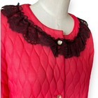 Vintage 50s 60s Paulette Red Quilted Loungewear Robe Black Lace Sz 16 House Coat