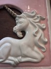 Vintage Ceramic 9    X 9    Unicorn Wall Hanging Square Tile Pink White Gold Plaque