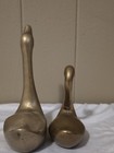 Vintage Pair Mid Century Decorative Brass Swan Duck Geese Figurines Mcm