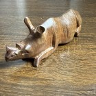 Vintage Hand Carved Wooden Rhinoceros Figurine 6    Rhino Animal Sculpture Decor