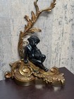 Antique French Rococo Style Gilt Bronze   Patinated Cherub Wall Sconces 19 Cent