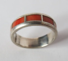 Vintage Silver Native American Navajo Orange Stone Coral Ring Size 9   6mm Wide