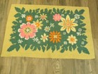 Vtg Mcm Mod Yellow Flower Power Gold Pink Rug Yarn Cross Stitch Rug 23  X 35 