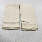 Vintage Kitchen Tea Towel Pair Dishcloth White Lace Edge Linen Mcm Retro