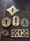 6 Antique Pressed   Cast Brass Ornate Furniture Keyhole Escutcheons 