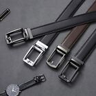 Men s Belt Genuine Leather Ratchet Belt Automatic Silver Buckle 1 37inch Width
