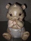 Adorable  Vintage Ceramic Teddy Bear Coin Bank Figurine   Signed 
