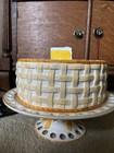 Rare Vintage Lattice Ceramic Cake Plate   Dome Cover   Ceramic Cake Server