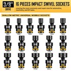 16-piece 3 8  Drive Impact Swivel Socket Set  Metric 8-24mm  Cr-mo