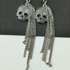 Harley Davidson Skull And Dangling Chain Earrings Silver Tone Rare 