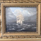 Clipper Ship Antique 1921 W  Ullmann Signed Oil Painting Canvas Maritime Sailing