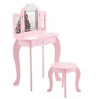 Kids Vanity Table   Chair Set 3-color Led Tri-fold Mirror 2-in-1 Princess Desk