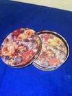 Vintage Box Set Of Floral-roses-metal 4 Piece Coasters Set In Tin- Estate Find
