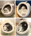Comfortable Soft Plush Cat Bed Cave Hooded Pet Bed For Dogs Cats Self Warming