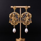Vintage French Oil Painting Pearl Dangle Drop Earrings Court Gold Statement Gift