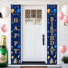 12x71 Happy Birthday Door Banner Gold Blue Vertical Hanging Party Sign