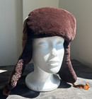 Vintage 80s Swan Chinese Lei Feng   Ushanka Thick Warm Trapper Hat Winter Brown