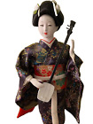Vintage Japanese Geisha Doll Brocade Kimono Holding 2-string Shamisen 15  