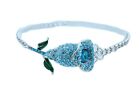 Women Silver Metal Chain Boot Bracelet Weeding Shoe Charm Sky Blue Flower Anklet