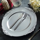 6 Silver 13  Round With Embossed Rim Charger Plates Wedding Dinner  Light Gray