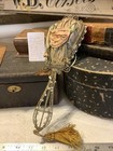 2923    antique 1910s Flapper Lingerie French Silk Fancy Hand Held Vanity Mirror