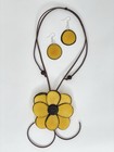 Handmade Tagua Nut Set Necklace And Earrings Flower Pendant Lime