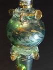 Egyptian Hand Blown Glass Perfume Bottle   Stopper 24k Gold Accent Greey 8   