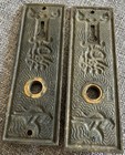 2 Antique Mallory Wheeler Arabic 5 1 4 X 1 3 4    Cast Brass Door Knob Back Plate