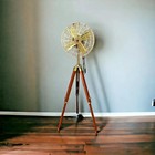 Fan Electric Corded Handmade Brass Antique Vintage Pedestal Fan With Wood Tripod