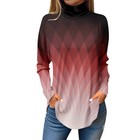 Womens Long Sleeve Tops Casual High Neck Shirts Geometric Pattern Blouses Tee