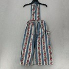 Vtg Full Bib Floral Apron Blue Pink Back Tie Large Pocket Cottagecore