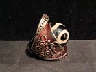 Large Hand Made Tibetan Silver Inlay Dzi  3eyed  Round Bead Ring