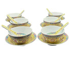 Mun Shou Yellow Longevity 6  Rice Side Soup Bowls W  Spoon - Set Of 6
