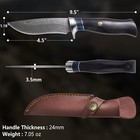 Flissa Damascus Hunting Knife 9 5  Full-tang Fixed Blade Knife W leather Sheath