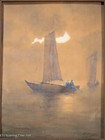 Beautiful Antique Japanese Painting Of Sailboats At Sea Signed Takeshi  Framed 