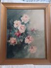 Pretty Antique Victorian Pink Red Roses Floral Watercolor Large Painting