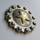 Large 3in Brass Plated Western Star Screw Back Concho Saddle Tack Belt Vintage