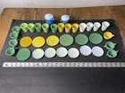 Vintage Antique Toys Akro Agate Child Dishes 36 Pc Lot Tea Set Tumblers Colors